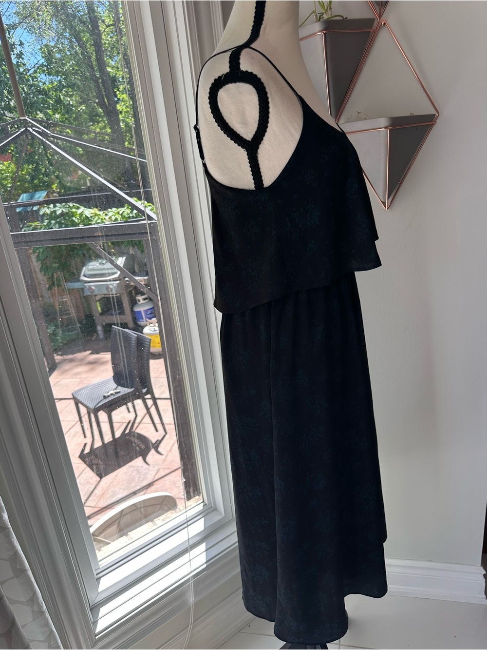 OAK + FORT Black Green Floral Ruffle Layered Spaghetti-Strap Midi Dress Size XS - Picture 5 of 13